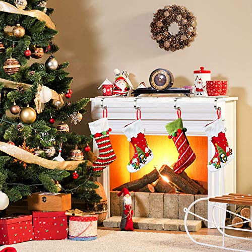 Homgaty Christmas Stocking Holders for Mantle, 6 Pack Christmas Stocking Hanger Hooks Metal Fireplace Hanger for Christmas Party Decoration (Silver)