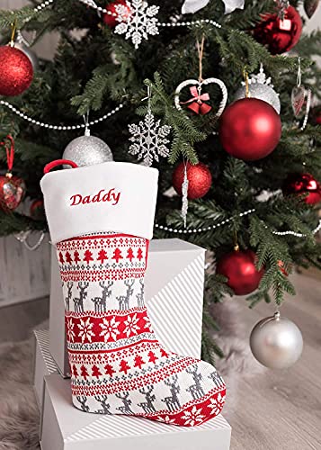 Hoolaroo Personalised FairIsle 40cm Knit Christmas Stocking Red Cream Boot Xmas Stocking Knitted