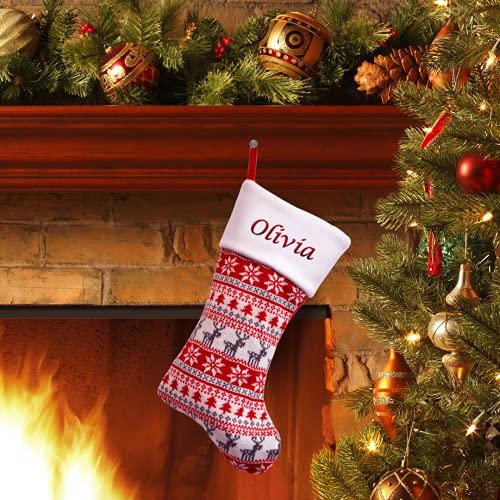 Hoolaroo Personalised FairIsle 40cm Knit Christmas Stocking Red Cream Boot Xmas Stocking Knitted