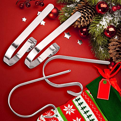 Homgaty Christmas Stocking Holders for Mantle, 6 Pack Christmas Stocking Hanger Hooks Metal Fireplace Hanger for Christmas Party Decoration (Silver)