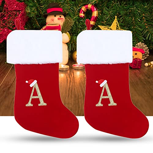 20 Inches Monogram Christmas Stockings with Letters, Super Soft Plush Christmas Stockings Large Embroidered Stockings Red Letter Stockings for Christmas Holiday Xmas Gift D