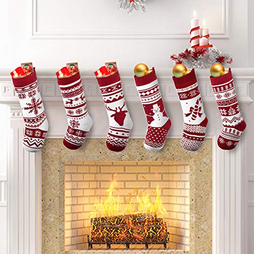 6 Pack 45cm Knit Christmas Stockings, Large Rustic Yarn Xmas Stockings for Family Holiday Decorations