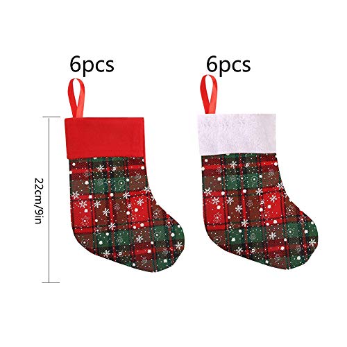 Christmas Stocking Set 12Pcs 9 Inch Small Christmas Stockings Xmas Stocking Decorations Snowflake Tableware Holders for Kids Candy Goodie Pouch Bags Gifts Holding Set Christmas Tree Party Ornament