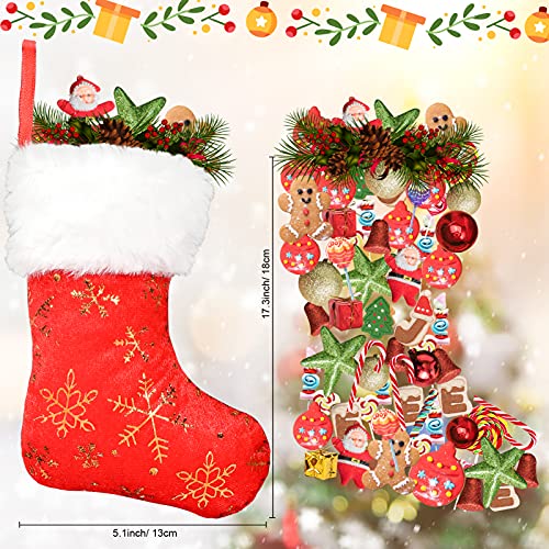 Qpout Xmas Stocking, 8 Pcs Red and White Personalized Christmas Stocking with Gold Snowflake Embroidery for Christmas Ornament Xmas Decoration Mini Stockings Gift Bag for Christmas Tree Decorations