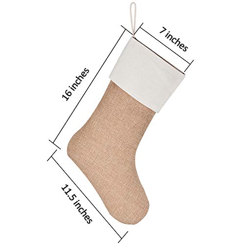 Sunshane Burlap Christmas Stockings Xmas Fireplace Hanging Stockings Decoration Stockings for Christmas Decoration DIY Craft (Flaxen, 6)