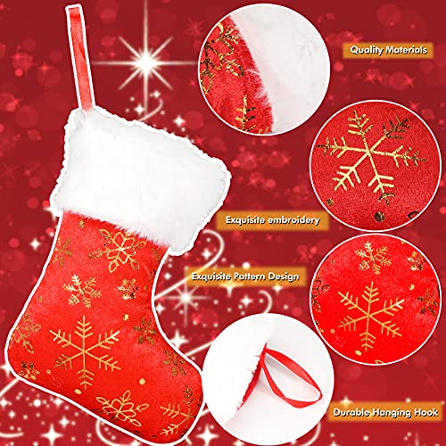 Qpout Xmas Stocking, 8 Pcs Red and White Personalized Christmas Stocking with Gold Snowflake Embroidery for Christmas Ornament Xmas Decoration Mini Stockings Gift Bag for Christmas Tree Decorations