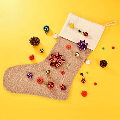 Sunshane Burlap Christmas Stockings Xmas Fireplace Hanging Stockings Decoration Stockings for Christmas Decoration DIY Craft (Flaxen, 6)
