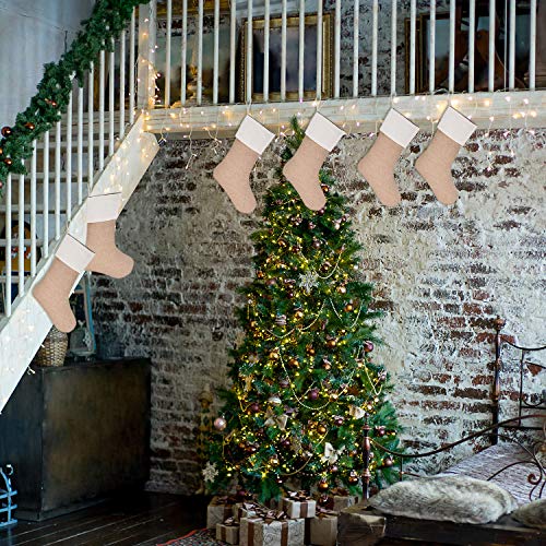 Sunshane Burlap Christmas Stockings Xmas Fireplace Hanging Stockings Decoration Stockings for Christmas Decoration DIY Craft (Flaxen, 6)