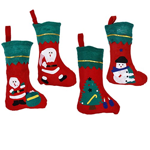 Pack of 12pcs Kids Christmas Stockings with Xmas Themed Applique for Christmas Decoration---Large
