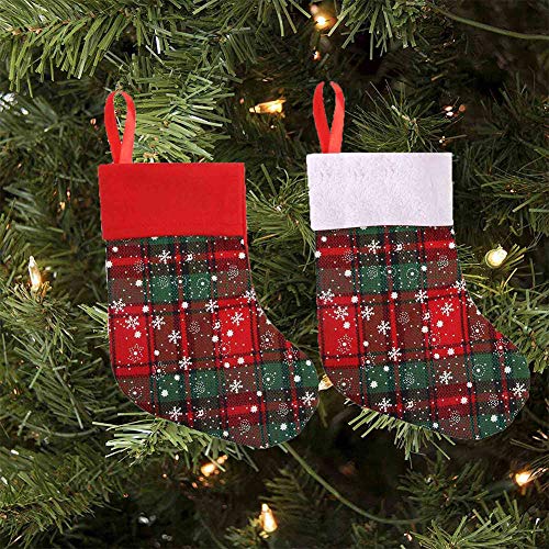 Christmas Stocking Set 12Pcs 9 Inch Small Christmas Stockings Xmas Stocking Decorations Snowflake Tableware Holders for Kids Candy Goodie Pouch Bags Gifts Holding Set Christmas Tree Party Ornament