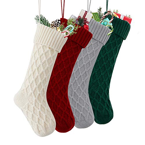 LOMOHOO Knit Christmas Stockings,18 inches Large Christmas Stockings Set of 4 Xmas Rustic Personalized Stocking Decorations for Family Holiday Season Decor Kids Xmas Decorations