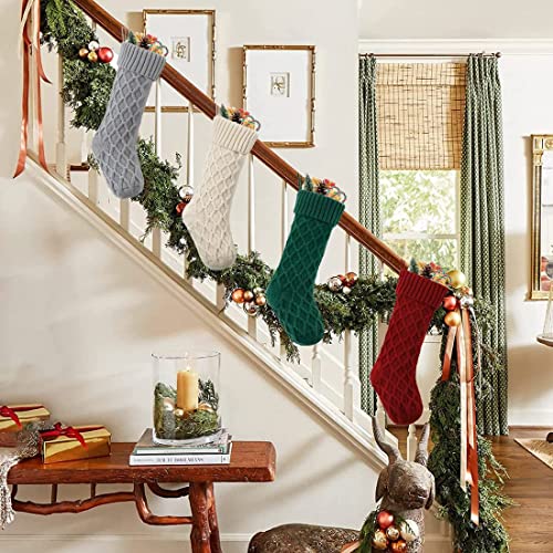 LOMOHOO Knit Christmas Stockings,18 inches Large Christmas Stockings Set of 4 Xmas Rustic Personalized Stocking Decorations for Family Holiday Season Decor Kids Xmas Decorations
