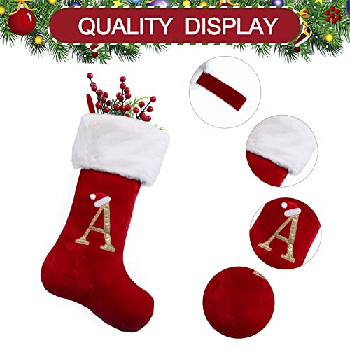 infleesh 20 Inches Monogram Christmas Stockings with Letters, Super Soft Plush Christmas Stockings Large Embroidered Stockings Red Letter Stockings for Christmas Holiday Xmas Gift (S)