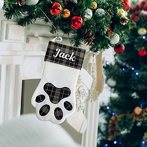 Hoolaroo Personalised Dog Christmas Stocking With Name Xmas Santa Pet Stockings Tartan Paw (Black)