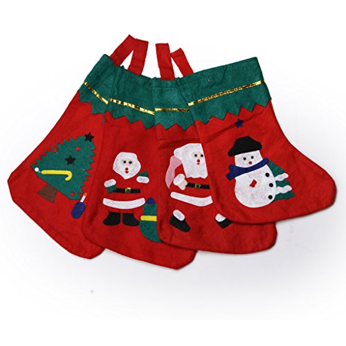 Pack of 12pcs Kids Christmas Stockings with Xmas Themed Applique for Christmas Decoration---Large