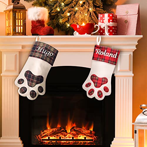 Hoolaroo Personalised Dog Christmas Stocking With Name Xmas Santa Pet Stockings Tartan Paw (Black)