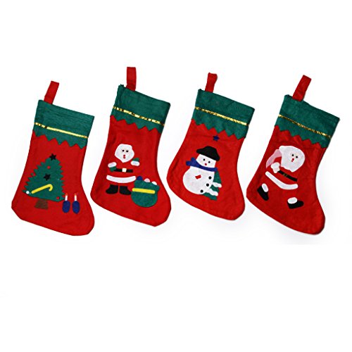 Pack of 12pcs Kids Christmas Stockings with Xmas Themed Applique for Christmas Decoration---Large