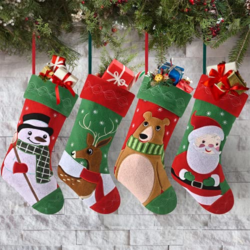 Christmas Stocking Set of 4,Large Santa Stocking, 18" Personalised Xmas Stockings for Kid Adults, Red Christmas Decoration Stocking Candy Pouch Ornaments