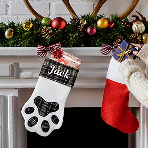 Hoolaroo Personalised Dog Christmas Stocking With Name Xmas Santa Pet Stockings Tartan Paw (Black)
