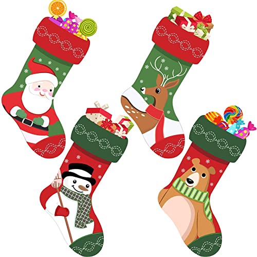 Christmas Stocking Set of 4,Large Santa Stocking, 18" Personalised Xmas Stockings for Kid Adults, Red Christmas Decoration Stocking Candy Pouch Ornaments