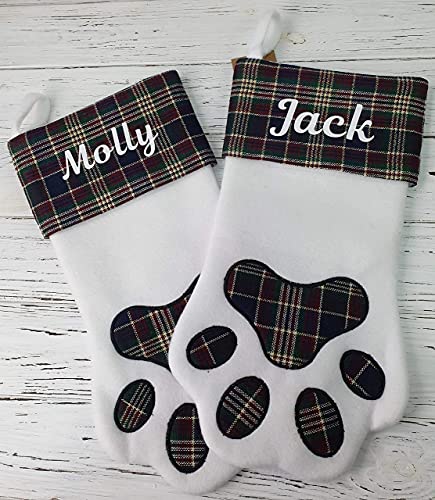 Hoolaroo Personalised Dog Christmas Stocking With Name Xmas Santa Pet Stockings Tartan Paw (Black)