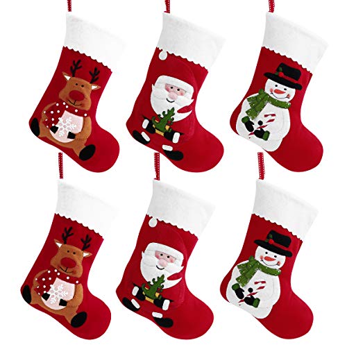 Toyvian Christmas Holiday Stockings Christmas Hanging Bags 6PCS Red Felt Xmas Tree Decorations Santa Snowman Reindeer Gift Treat Bag (sock1)