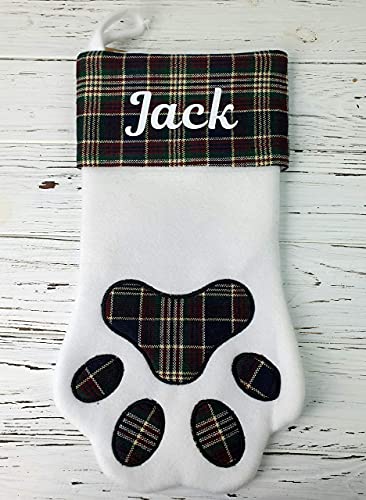 Hoolaroo Personalised Dog Christmas Stocking With Name Xmas Santa Pet Stockings Tartan Paw (Black)