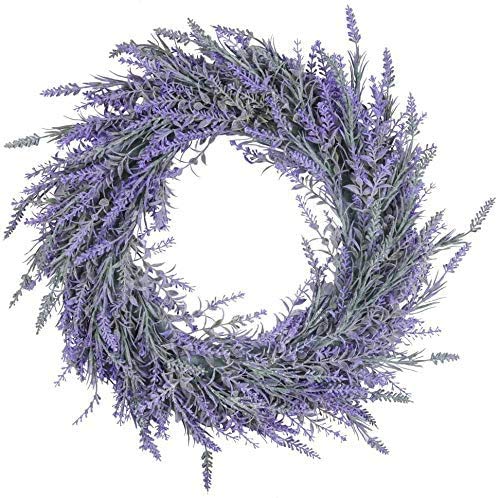 Pauwer 40cm Artificial Lavender Wreaths for Front Door Fake Purple Lavender Flower Wreath Welcome Door Wreath for Wedding, Wall, Window,Backdrop,Home Décor