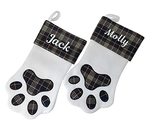 Hoolaroo Personalised Dog Christmas Stocking With Name Xmas Santa Pet Stockings Tartan Paw (Black)