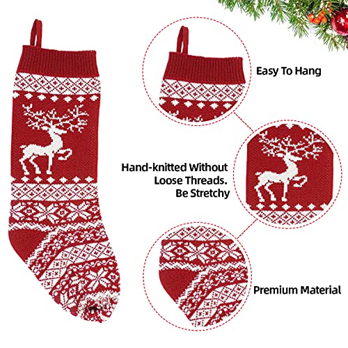 VDSOW Christmas Stockings Set of 2, 18 inch Knitted Christmas Stocking Personalised for Adults Kids, Large Xmas Stockings Hanging Gift Bag Socks Ornaments for Christmas Fireplace Tree Decorations
