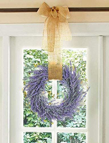 Pauwer 40cm Artificial Lavender Wreaths for Front Door Fake Purple Lavender Flower Wreath Welcome Door Wreath for Wedding, Wall, Window,Backdrop,Home Décor