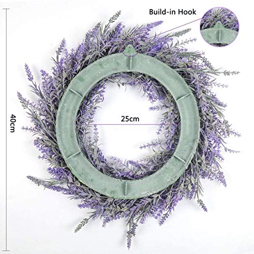 Pauwer 40cm Artificial Lavender Wreaths for Front Door Fake Purple Lavender Flower Wreath Welcome Door Wreath for Wedding, Wall, Window,Backdrop,Home Décor