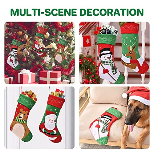 Christmas Stocking Set of 4,Large Santa Stocking, 18" Personalised Xmas Stockings for Kid Adults, Red Christmas Decoration Stocking Candy Pouch Ornaments