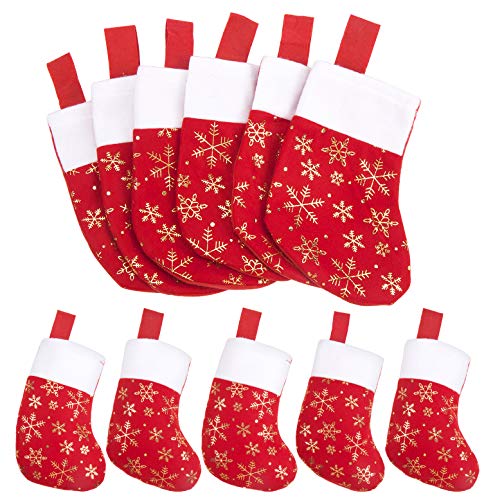DERAYEE Christmas Mini Stockings,12 Pcs Felt Glitter Snowflake Stockings for Christmas Tree and Room Ornament Decoration and Gift Holder（8Inches）