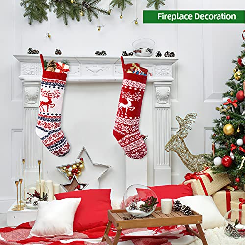VDSOW Christmas Stockings Set of 2, 18 inch Knitted Christmas Stocking Personalised for Adults Kids, Large Xmas Stockings Hanging Gift Bag Socks Ornaments for Christmas Fireplace Tree Decorations