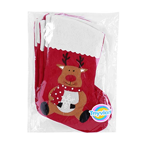 Toyvian Christmas Holiday Stockings Christmas Hanging Bags 6PCS Red Felt Xmas Tree Decorations Santa Snowman Reindeer Gift Treat Bag (sock1)