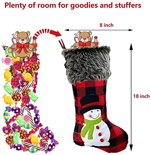 HAPIDS Christmas Stockings Set Of 4 - Large 46CM Xmas Stockings with Buffalo Plaid,Plush Fluff,Santa,Snowman,Reindeer,Xmas Tree designs. great addition for your Christmas Decorations (Pack of 4).