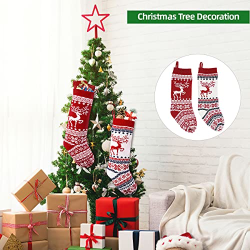 VDSOW Christmas Stockings Set of 2, 18 inch Knitted Christmas Stocking Personalised for Adults Kids, Large Xmas Stockings Hanging Gift Bag Socks Ornaments for Christmas Fireplace Tree Decorations