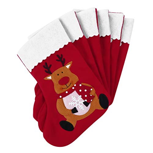 Toyvian Christmas Holiday Stockings Christmas Hanging Bags 6PCS Red Felt Xmas Tree Decorations Santa Snowman Reindeer Gift Treat Bag (sock1)