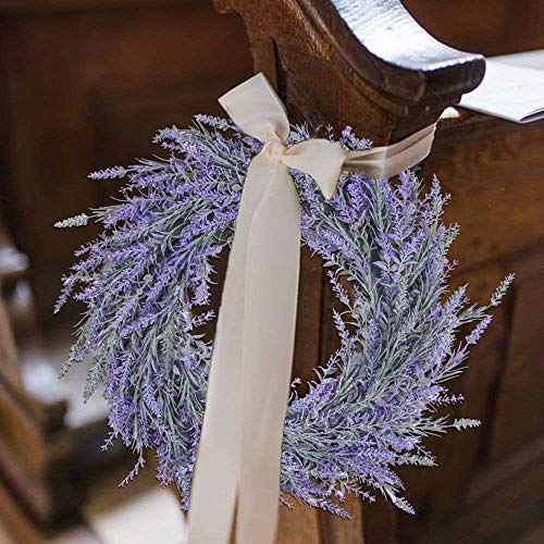 Pauwer 40cm Artificial Lavender Wreaths for Front Door Fake Purple Lavender Flower Wreath Welcome Door Wreath for Wedding, Wall, Window,Backdrop,Home Décor