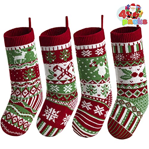 JOYIN 4 Pack 45cm Christmas Stockings, Large Size Rustic Cable Knit Xmas Stocking in Red & Green, for Family Holiday Season Decorations