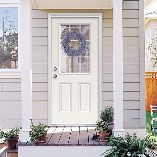 Pauwer 40cm Artificial Lavender Wreaths for Front Door Fake Purple Lavender Flower Wreath Welcome Door Wreath for Wedding, Wall, Window,Backdrop,Home Décor