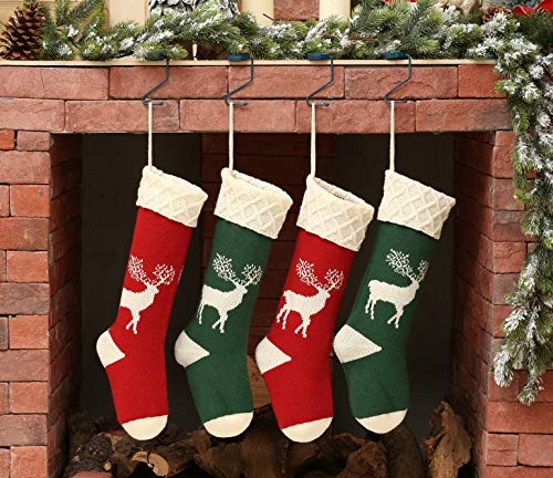 Christmas Stockings, Knitted Reindeer Pattern Xmas Stockings Traditional Hanging Socks Ornament for Family Holiday Party Decorations 46CM