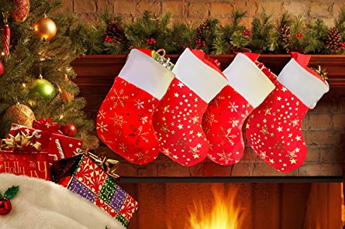 DERAYEE Christmas Mini Stockings,12 Pcs Felt Glitter Snowflake Stockings for Christmas Tree and Room Ornament Decoration and Gift Holder（8Inches）