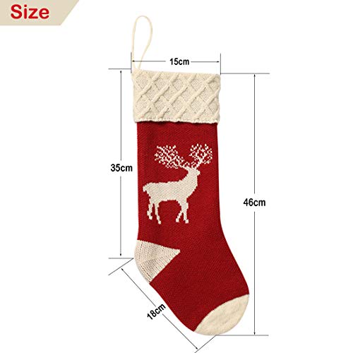 Christmas Stockings, Knitted Reindeer Pattern Xmas Stockings Traditional Hanging Socks Ornament for Family Holiday Party Decorations 46CM