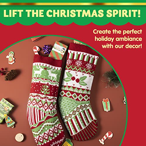 JOYIN 4 Pack 45cm Christmas Stockings, Large Size Rustic Cable Knit Xmas Stocking in Red & Green, for Family Holiday Season Decorations