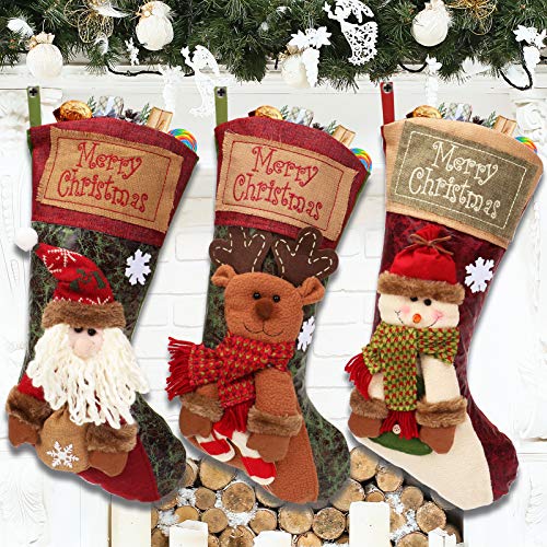 Shinelee 50CM Christmas Stocking Set of 3 Large Christmas Stockings Decoration Xmas Stockings Christmas Tree Ornaments Fireplace Decorations Gift Bag Candy Pouch Christmas Stockings for Adults Kids