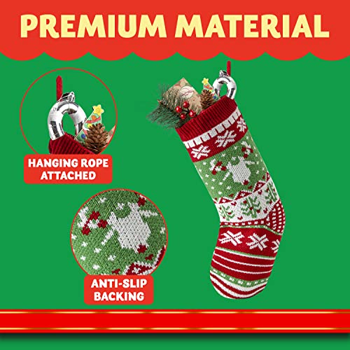 JOYIN 4 Pack 45cm Christmas Stockings, Large Size Rustic Cable Knit Xmas Stocking in Red & Green, for Family Holiday Season Decorations
