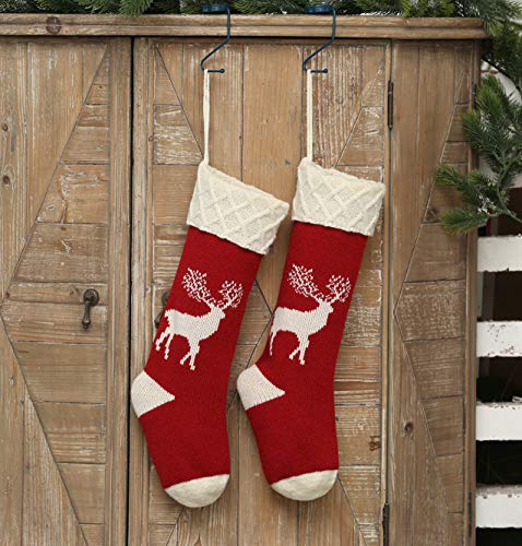 Christmas Stockings, Knitted Reindeer Pattern Xmas Stockings Traditional Hanging Socks Ornament for Family Holiday Party Decorations 46CM