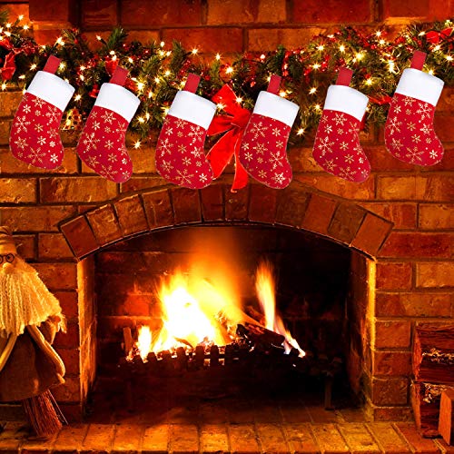 DERAYEE Christmas Mini Stockings,12 Pcs Felt Glitter Snowflake Stockings for Christmas Tree and Room Ornament Decoration and Gift Holder（8Inches）